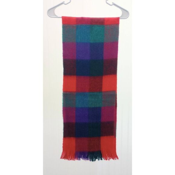 Vintage red, blue and green plaid scarf made in Japan - Picture 2 of 4